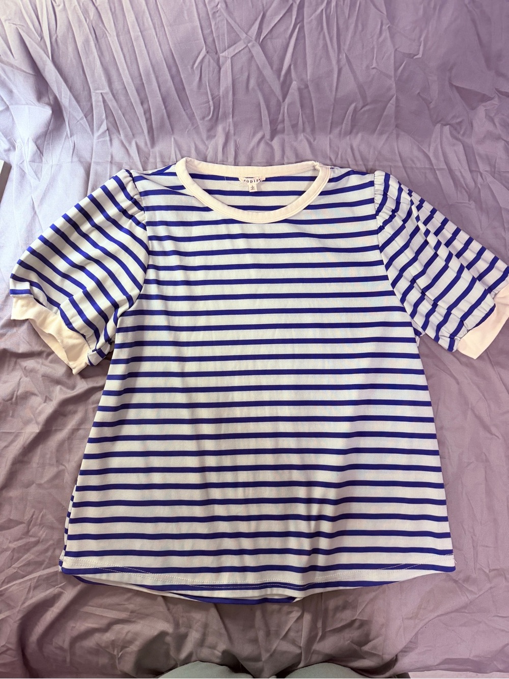 JODIFL White & Blue Striped Short Sleeve Tee
